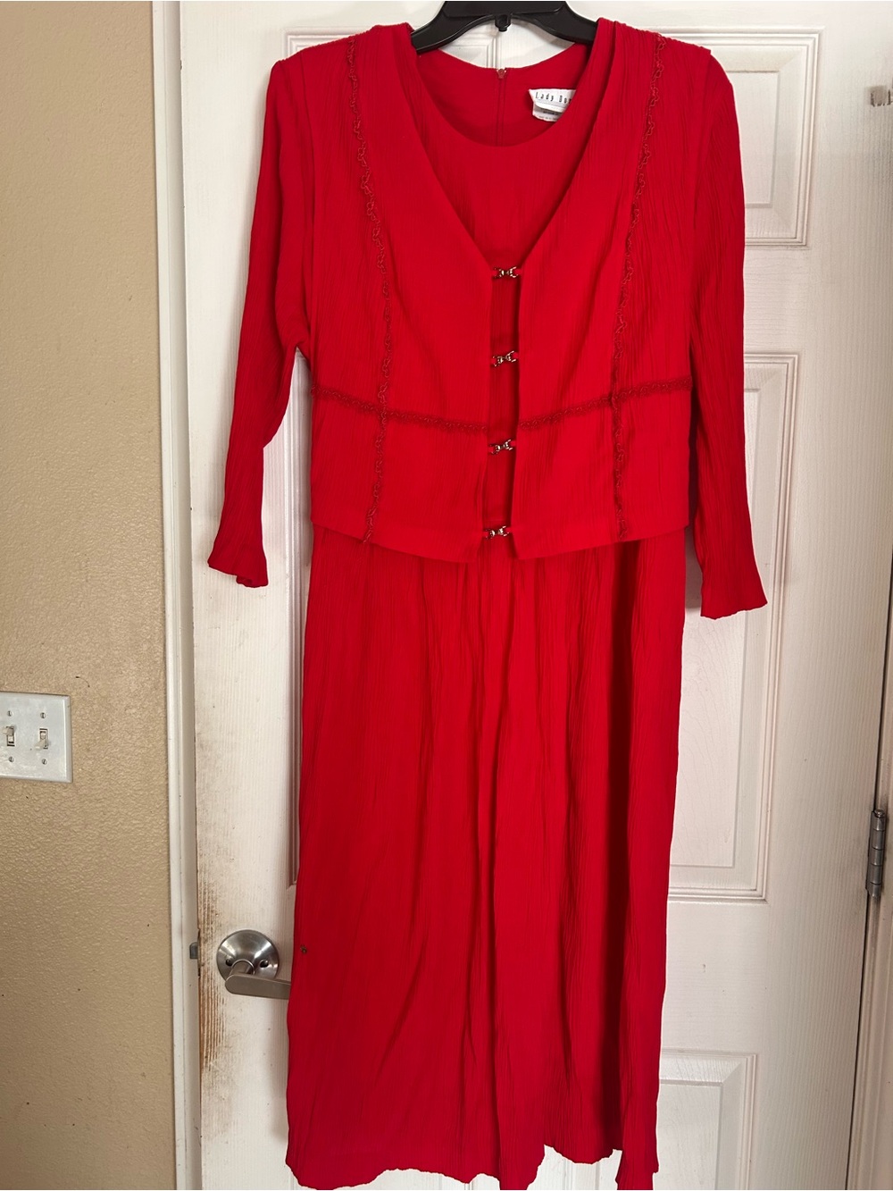 Women's Red Long-Sleeve Dress with Coordinating Jacket